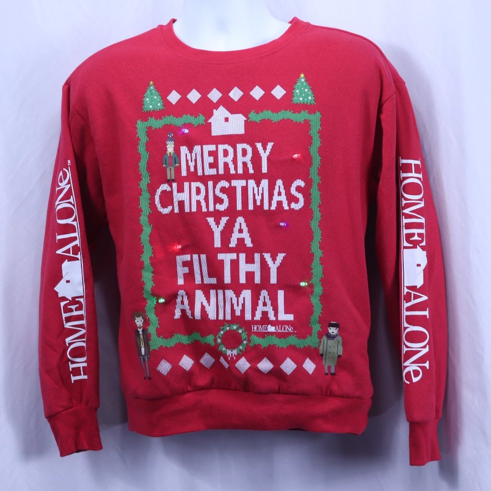 Home Alone Merry Christmas Ya Filthy Animal - LED LIGHTS - Red Sweatshirt Small